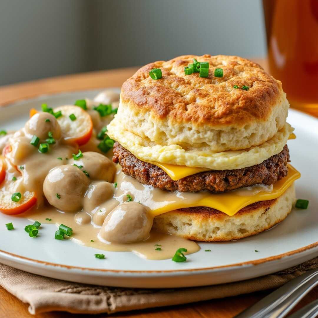 Biscuits & Turkey Sausage Gravy with Eggs